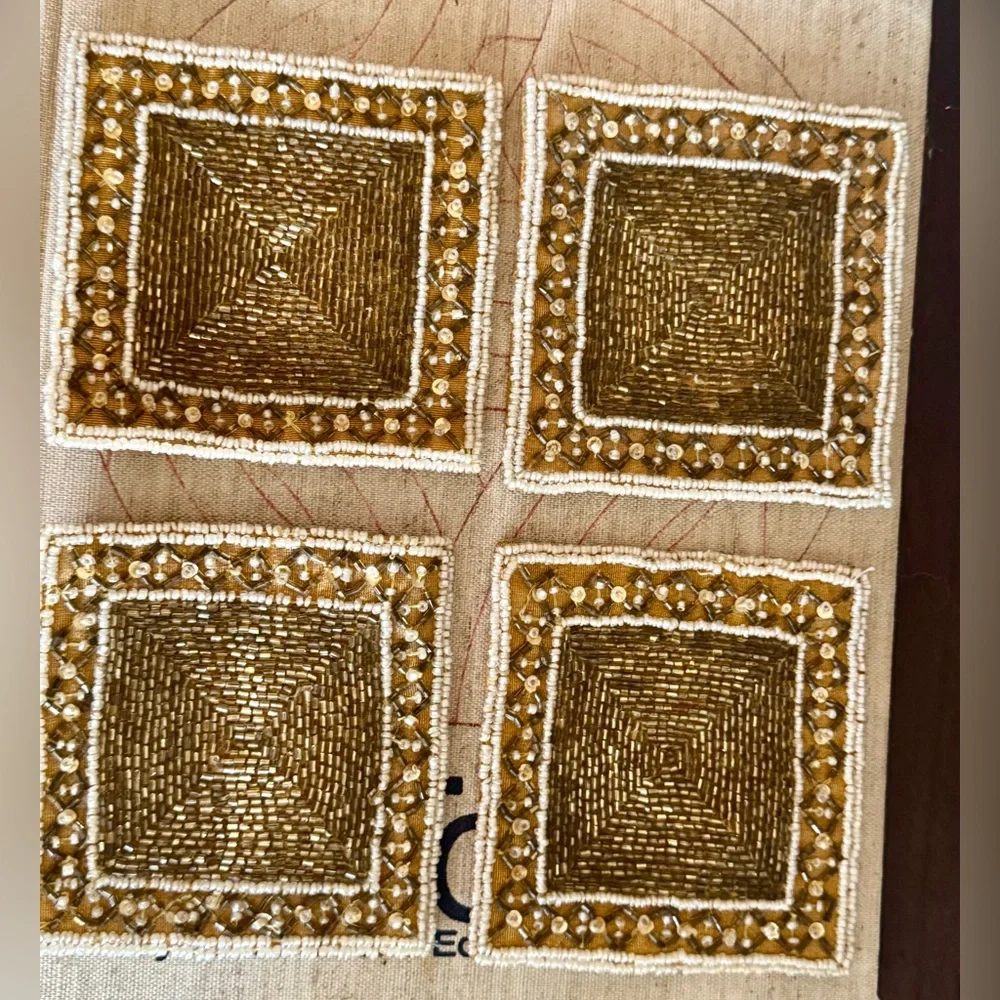Gold Yellow Beaded Coaster's 4 pc Bohemian Boho